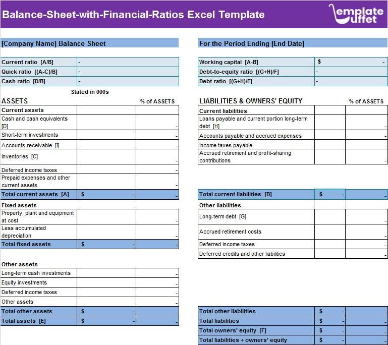 Balance-Sheet-with-Financial-Ratios Excel Template
