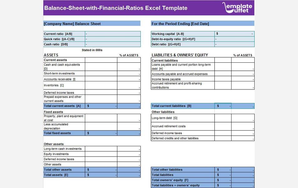 Balance-Sheet-with-Financial-Ratios Excel Template