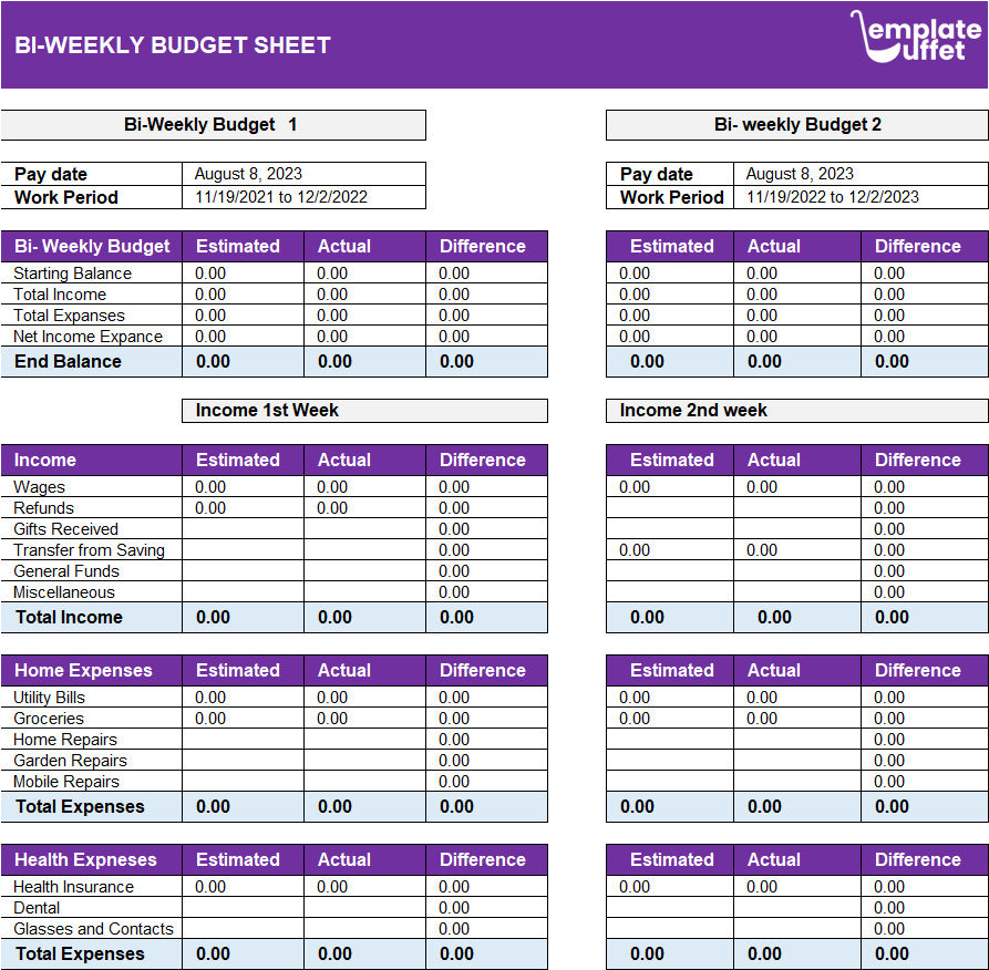 Bi Weekly Budget Sheet
