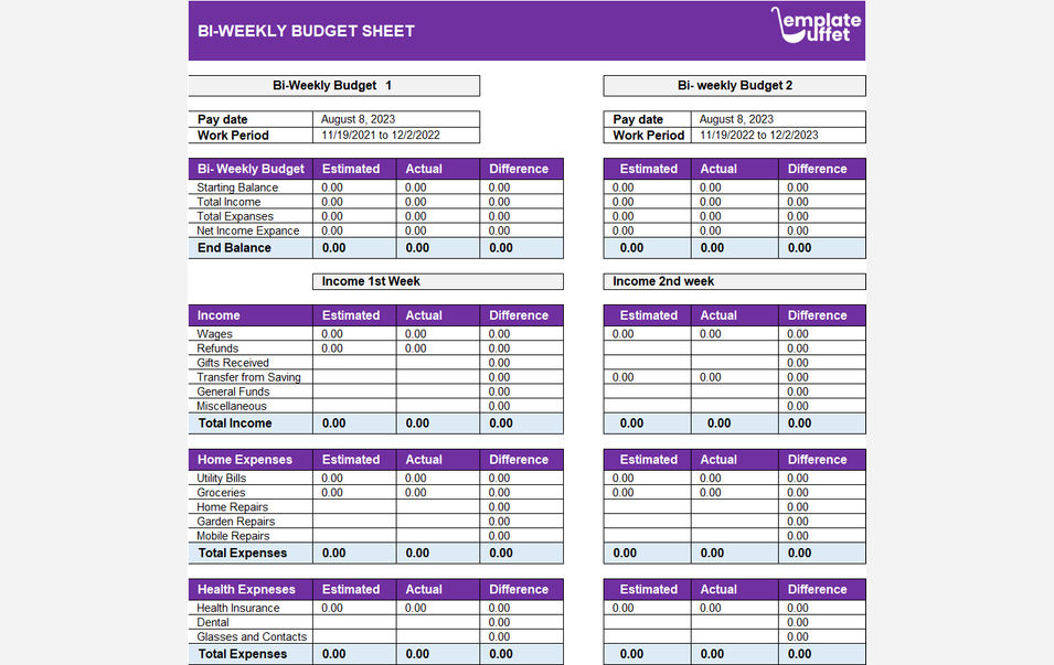 Bi Weekly Budget Sheet