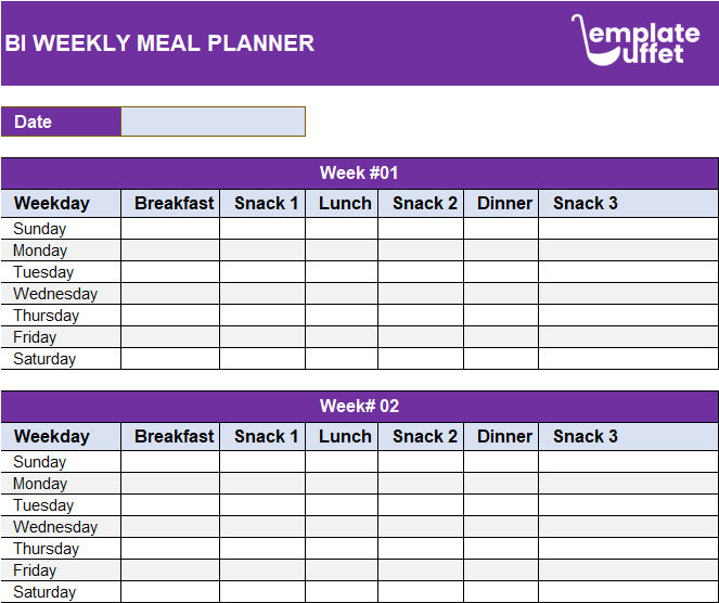 Bi Weekly Meal Planner