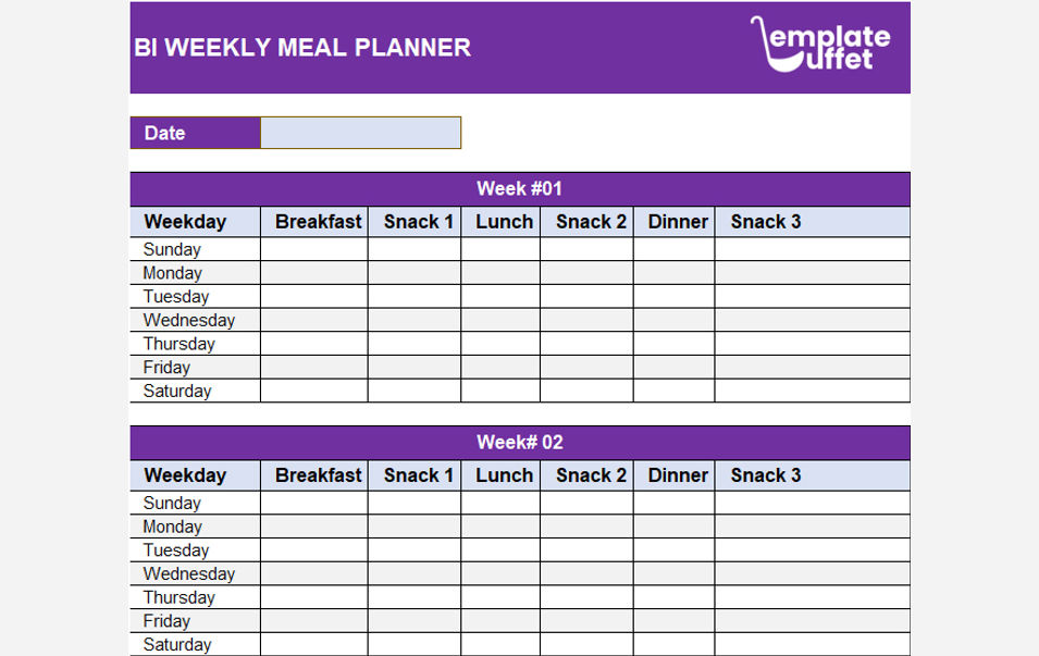 Bi Weekly Meal Planner