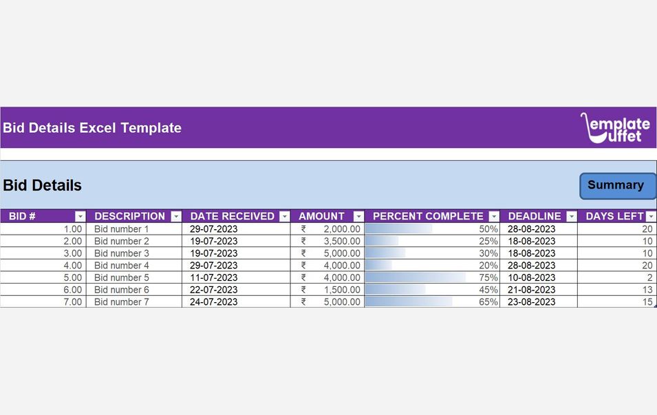 Bid Details Excel Template