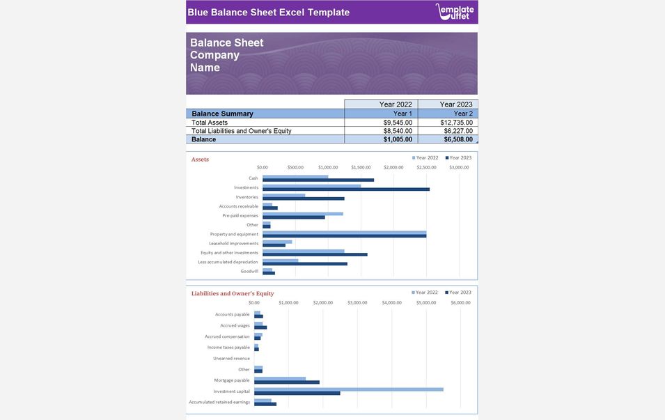 Blue Balance Sheet Excel Template