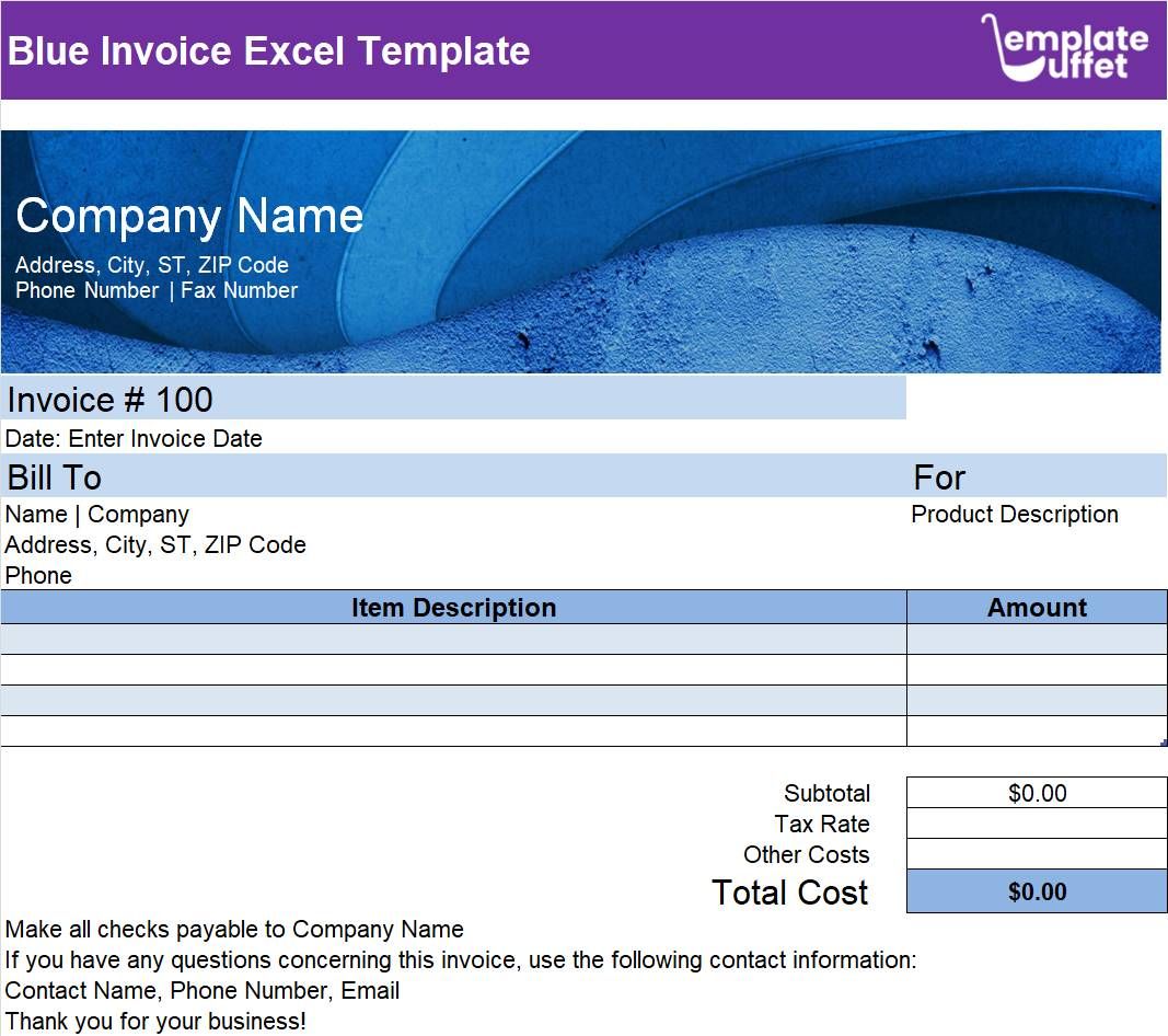 Blue Invoice Excel Template