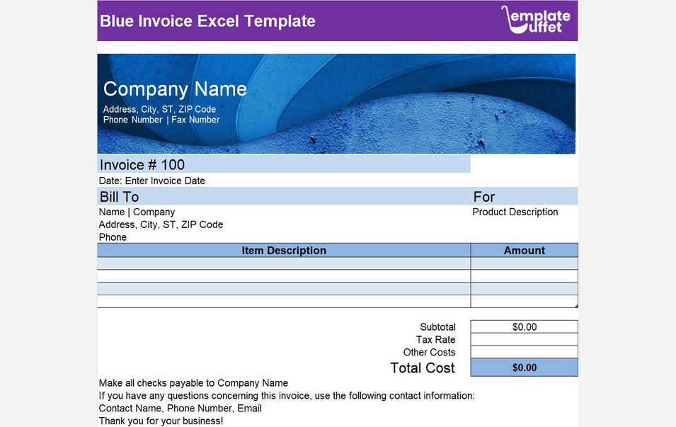 Blue Invoice Excel Template