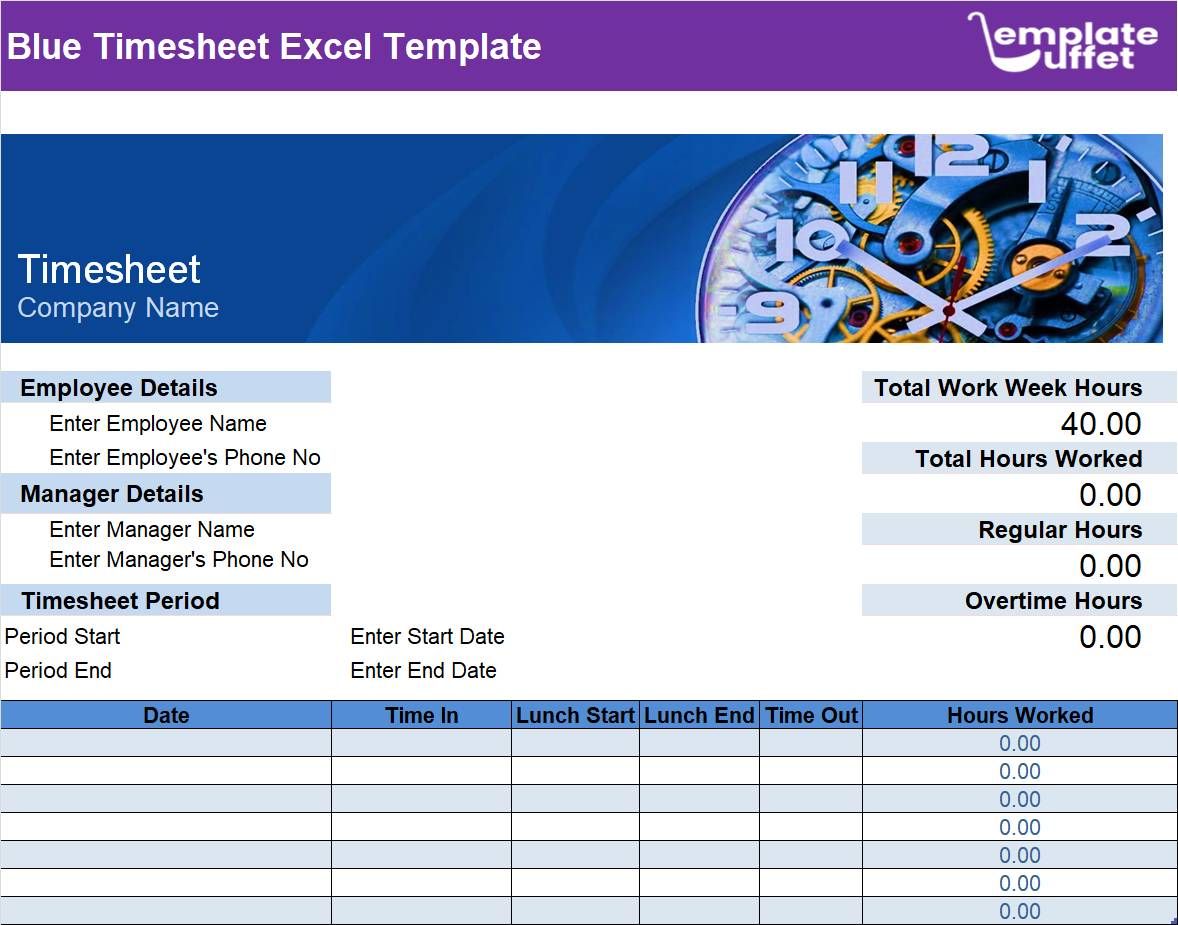 Blue Timesheet Excel Template