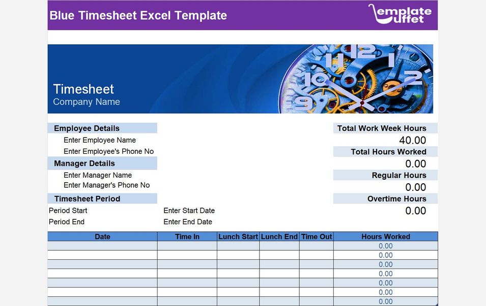 Blue Timesheet Excel Template