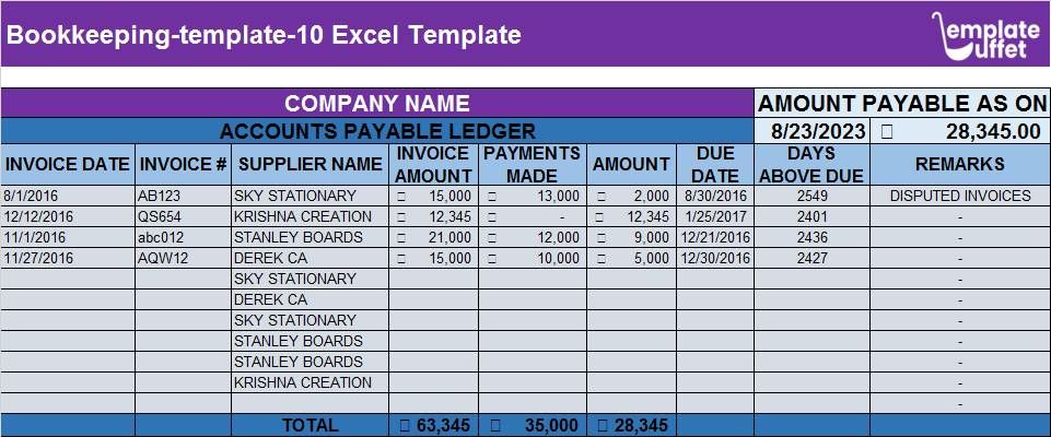 Bookkeeping-template-10 Excel Template