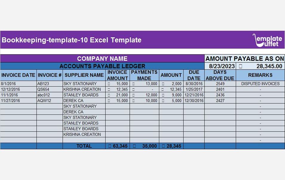 Bookkeeping-template-10 Excel Template