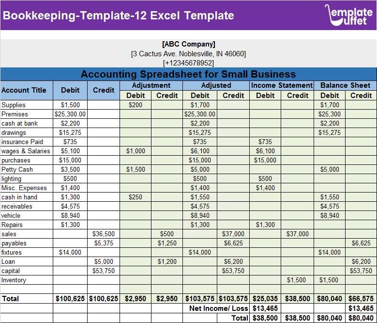 Bookkeeping-Template-12 Excel Template