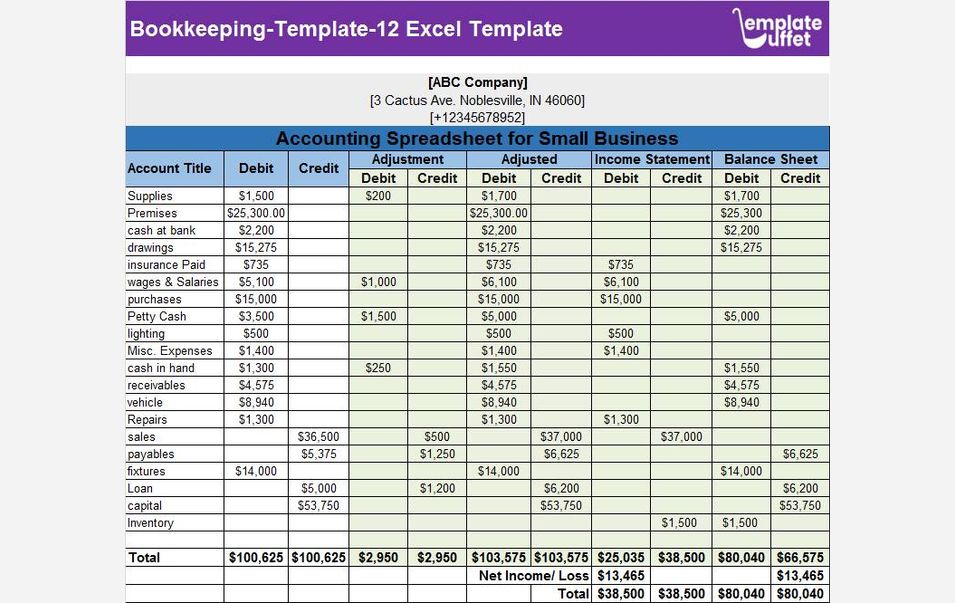 Bookkeeping-Template-12 Excel Template