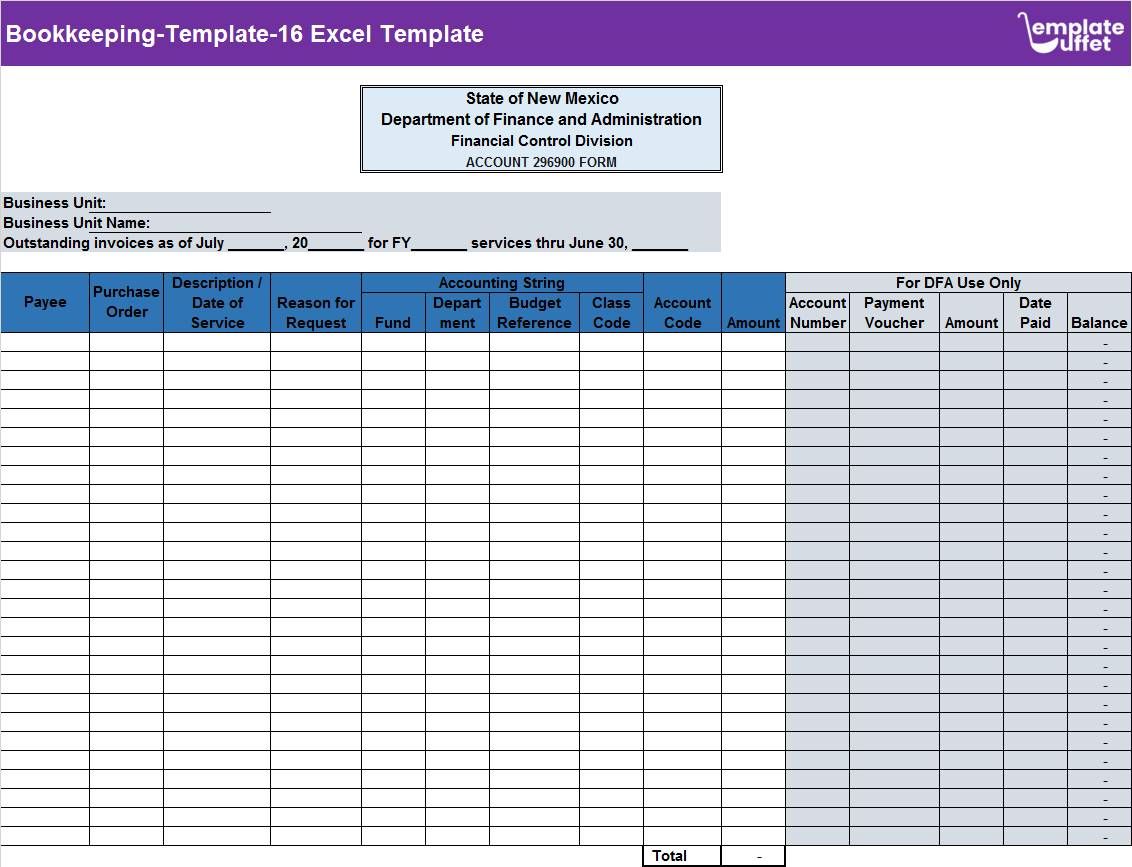 Bookkeeping-Template-16 Excel Template