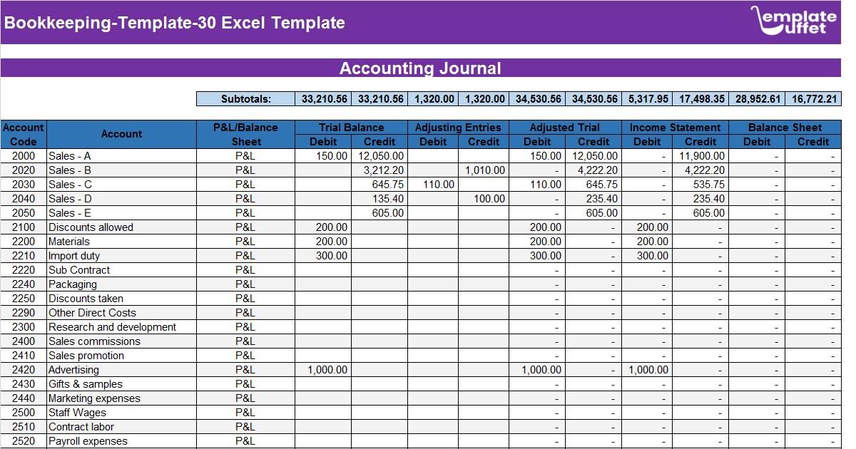 Bookkeeping-Template-30 Excel Template