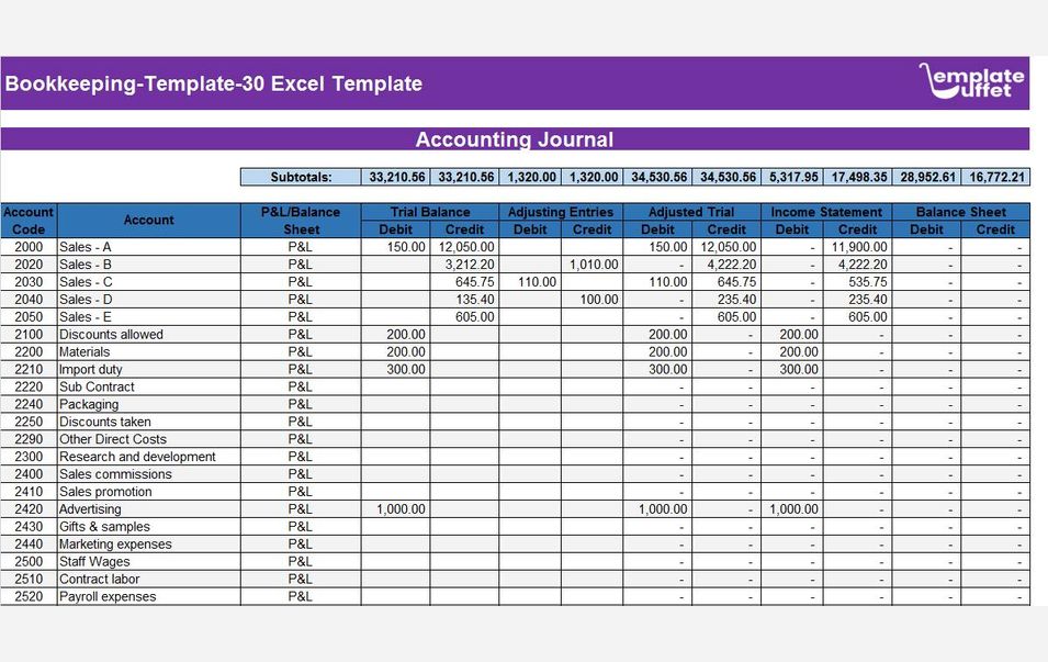 Bookkeeping-Template-30 Excel Template