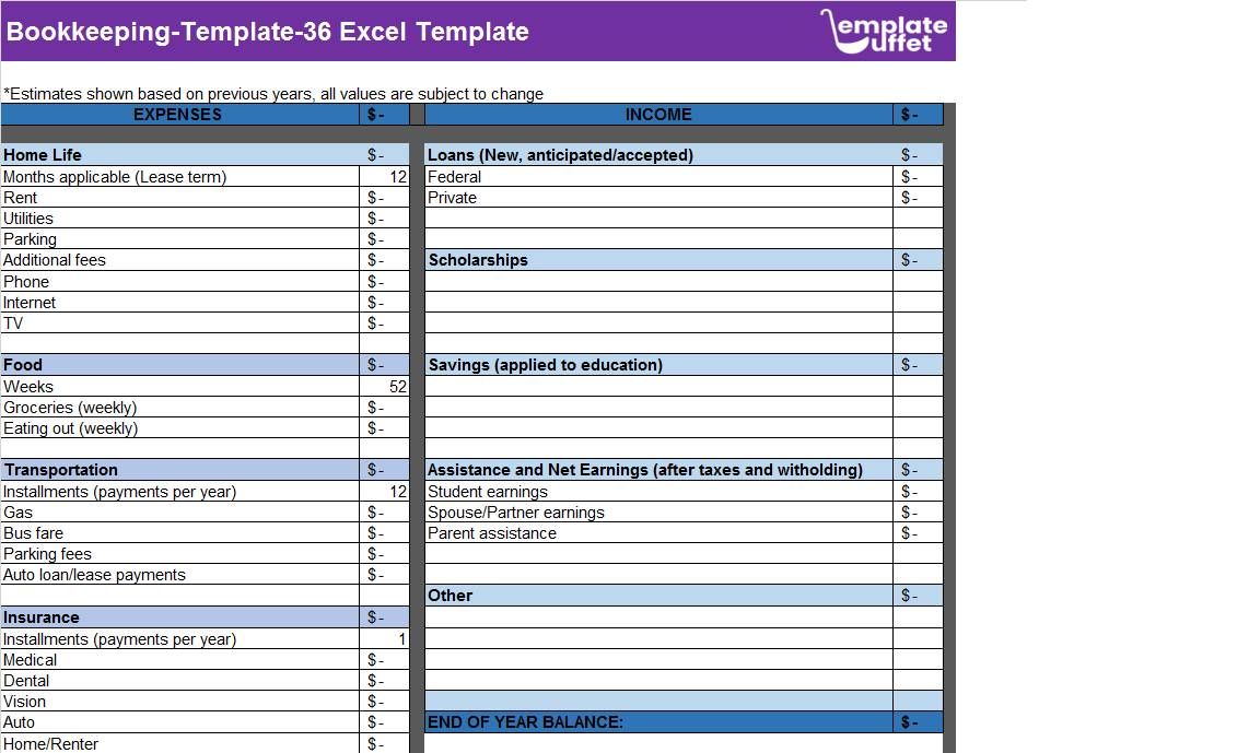 Bookkeeping-Template-36 Excel Template