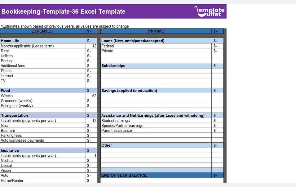 Bookkeeping-Template-36 Excel Template