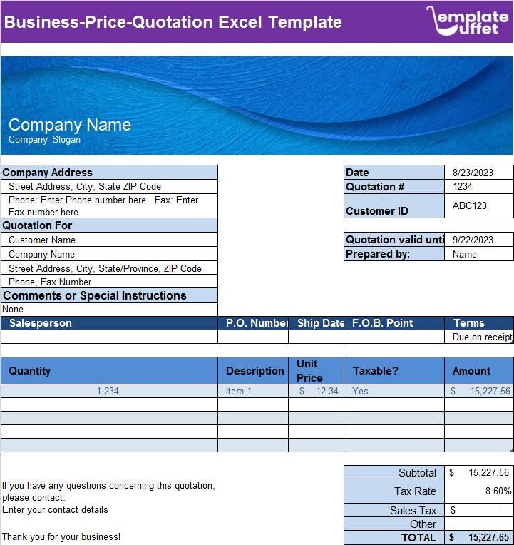Business-Price-Quotation Excel Template
