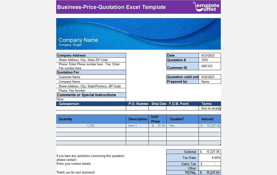 Business-Price-Quotation Excel Template