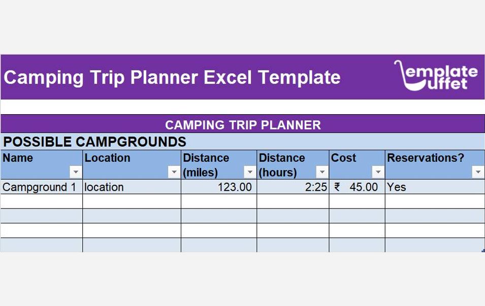 Camping Trip Planner Excel Template