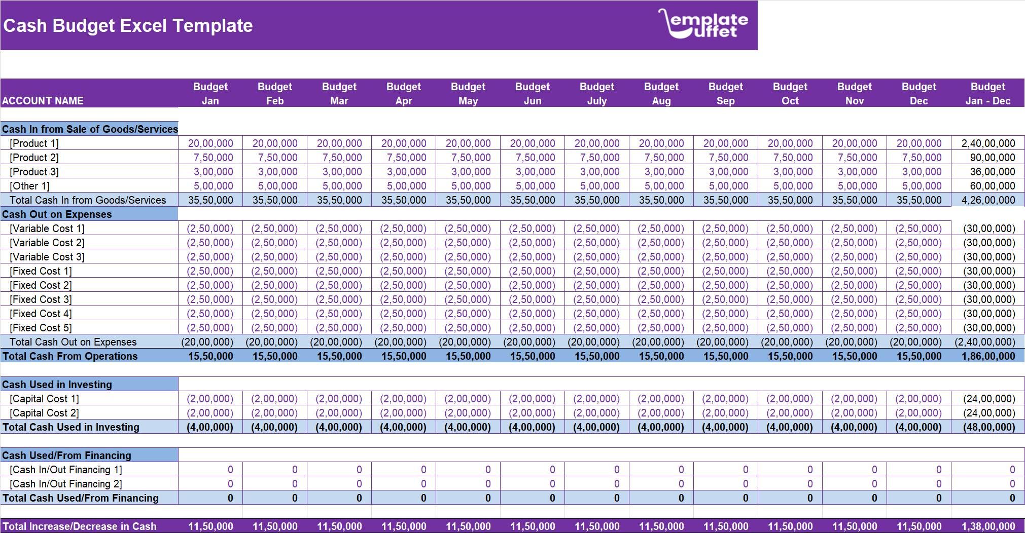 Cash Budget Excel Template