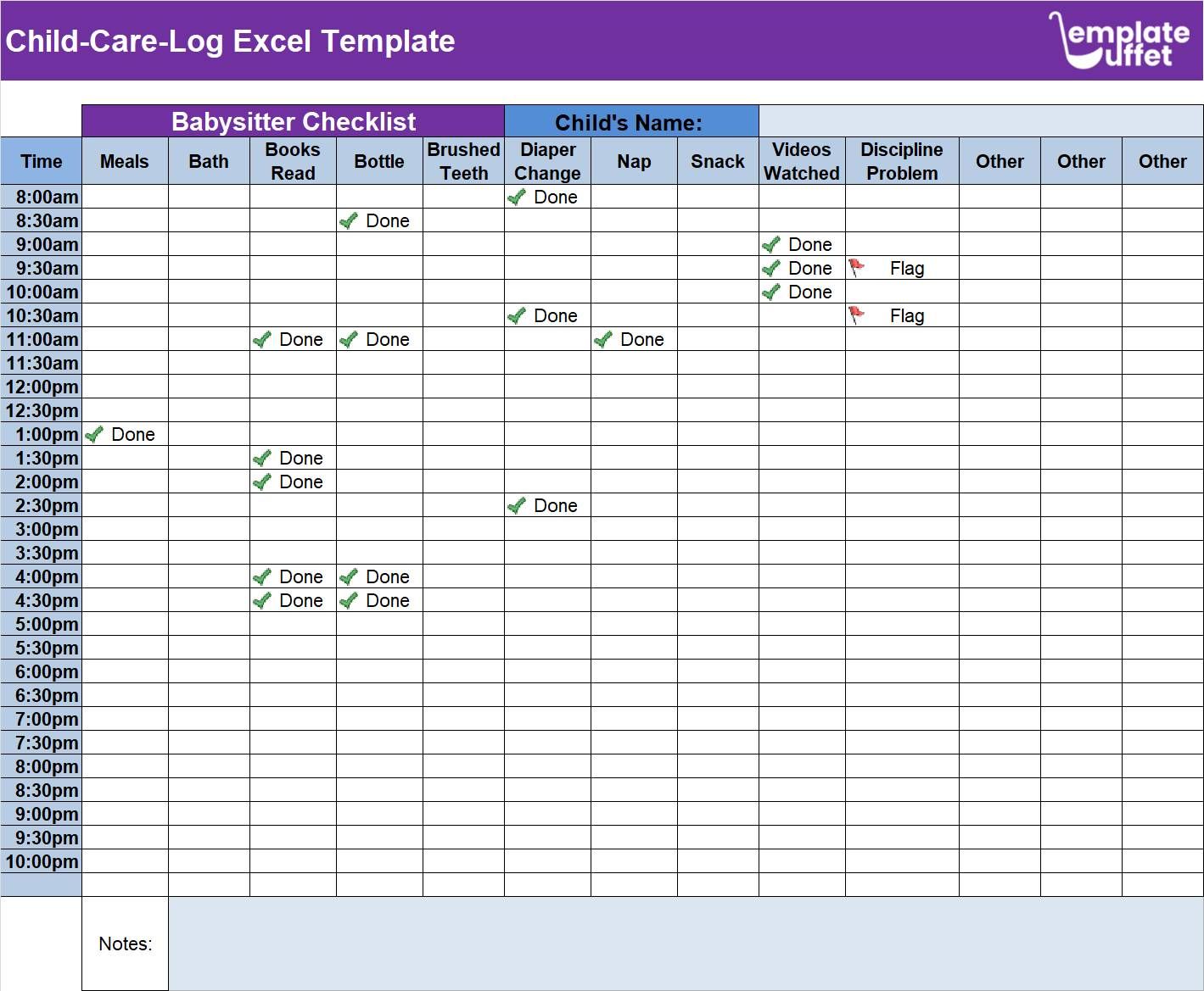 Child-Care-Log Excel Template