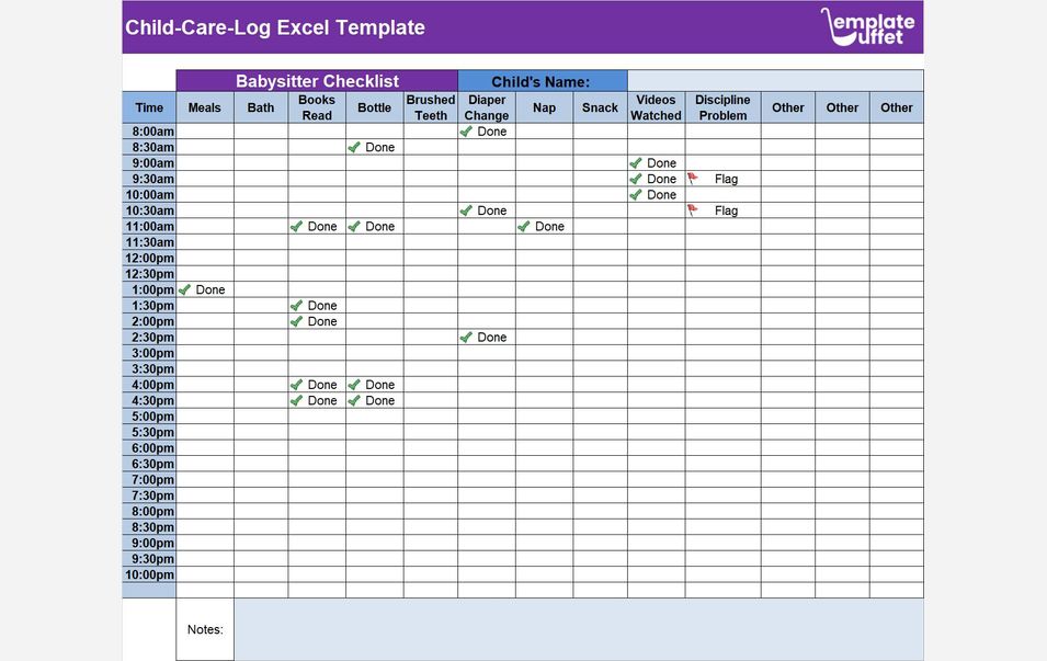 Child-Care-Log Excel Template