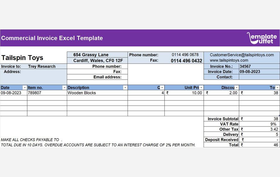 Commercial Invoice Excel Template