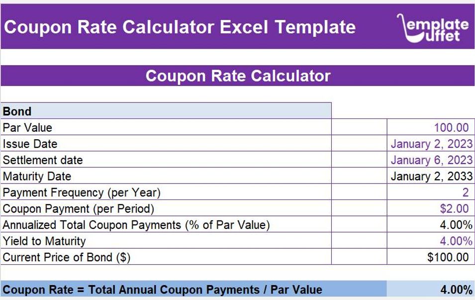 Coupon Rate Calculator Excel Template