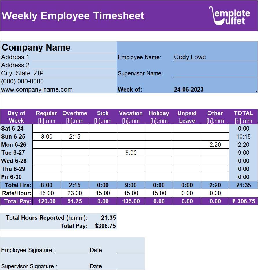 Employee Timesheet Excel Template
