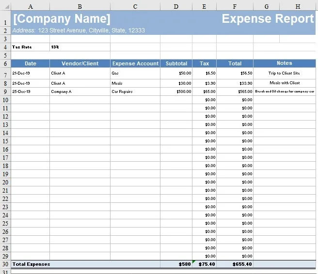 Expense Report Template