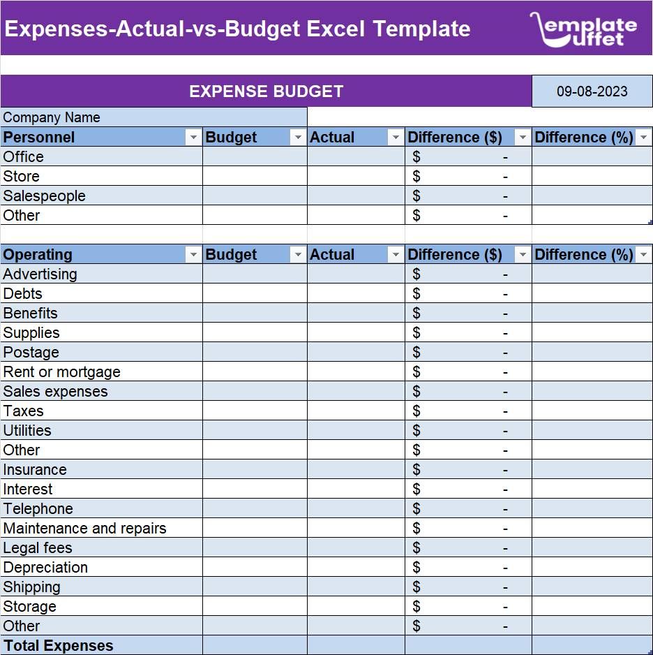 Expenses-Actual-vs-Budget Excel Template