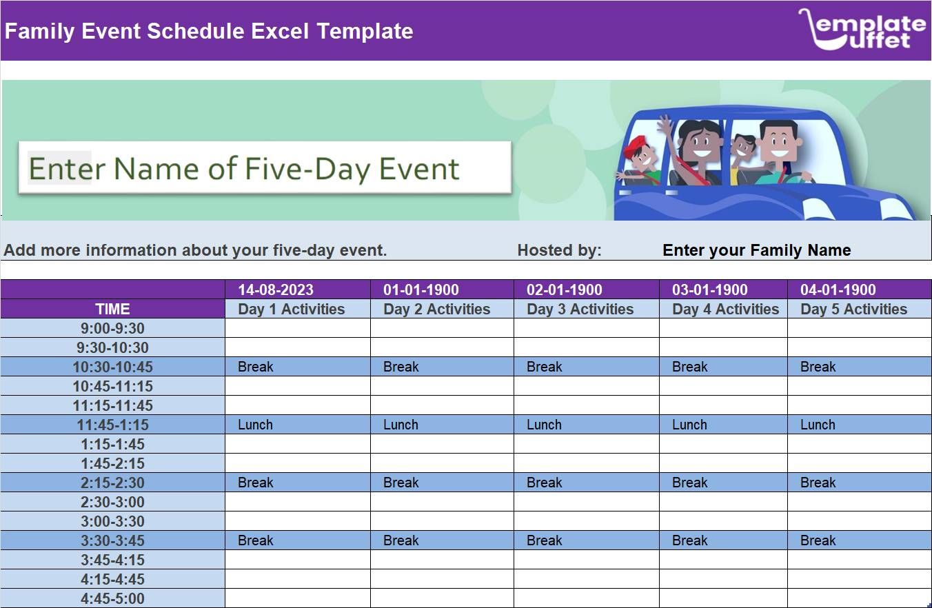 Family Event Schedule Excel Template