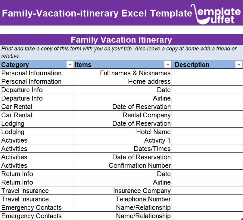Family-Vacation-itinerary Excel Template