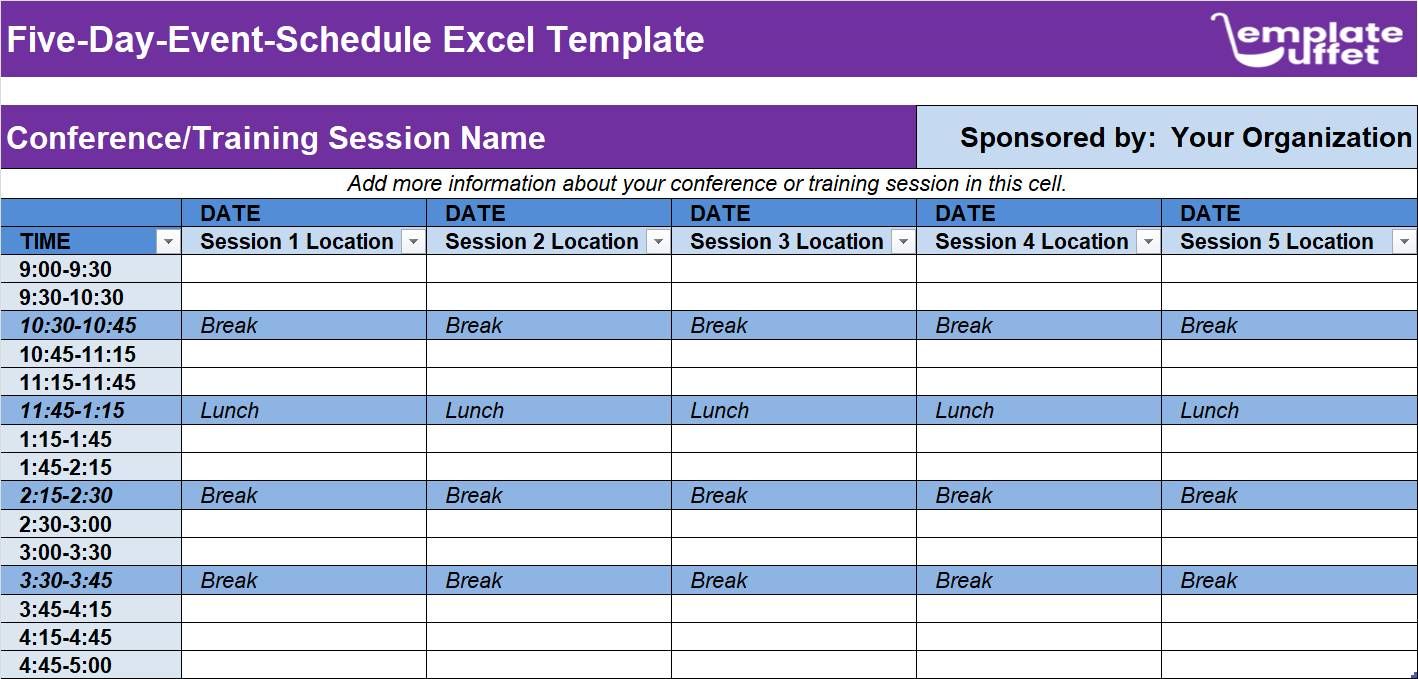 Five-Day-Event-Schedule Excel Template