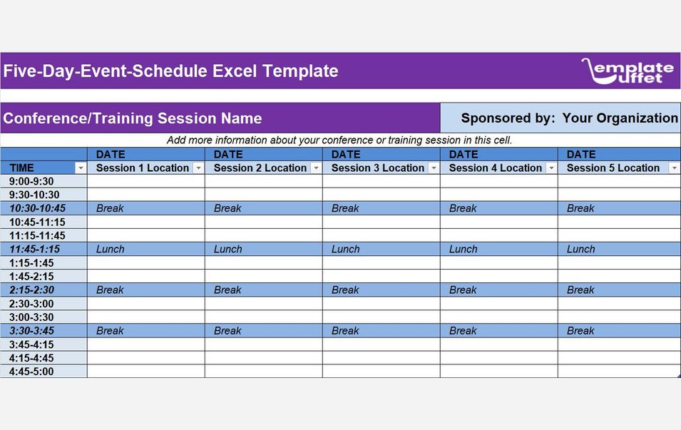 Five-Day-Event-Schedule Excel Template