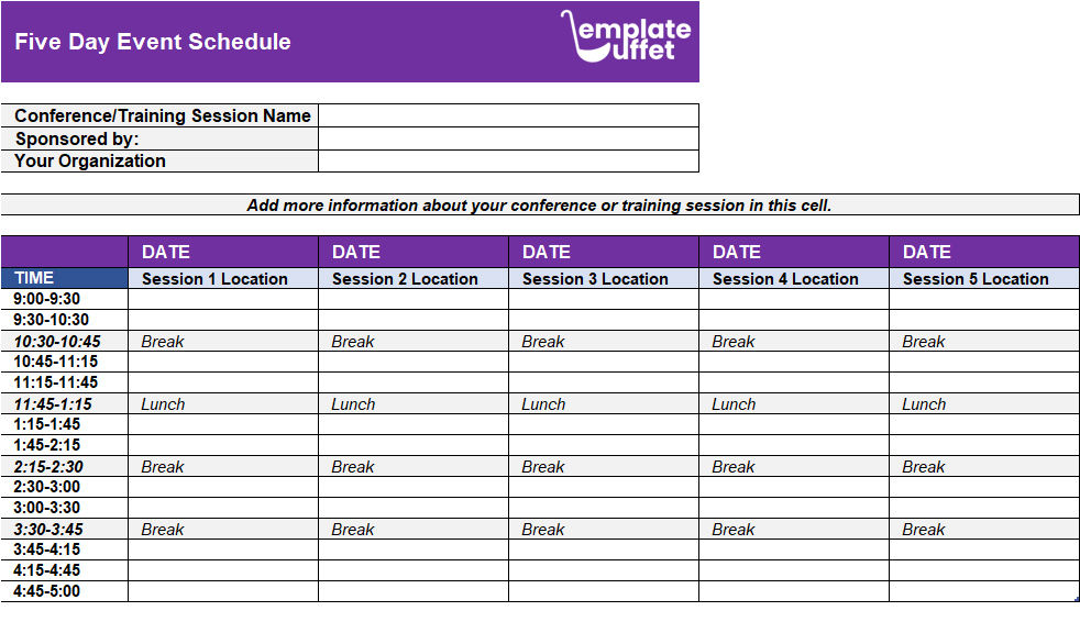 Five Day Event Schedule