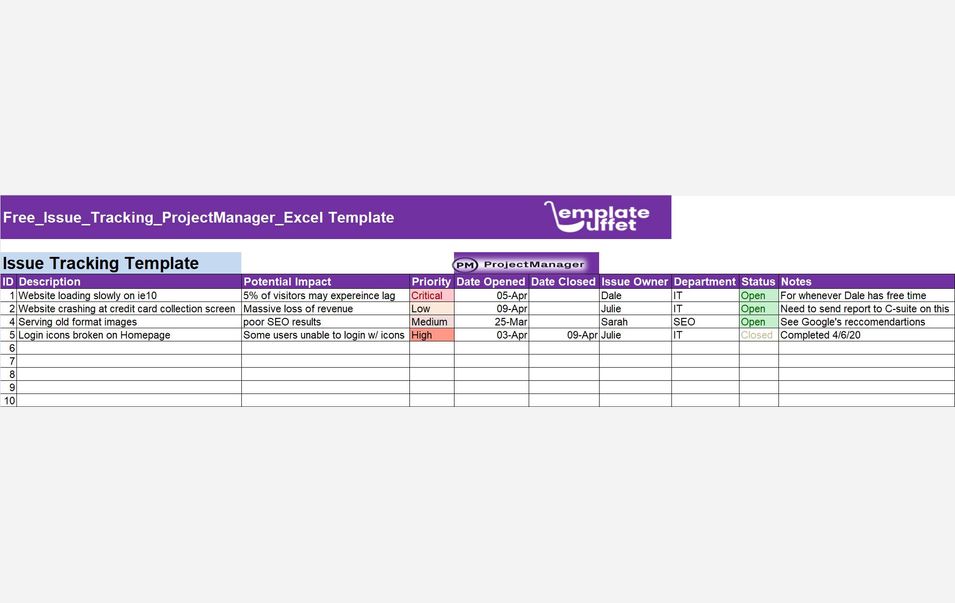 Free_Issue_Tracking_ProjectManager_Excel Template