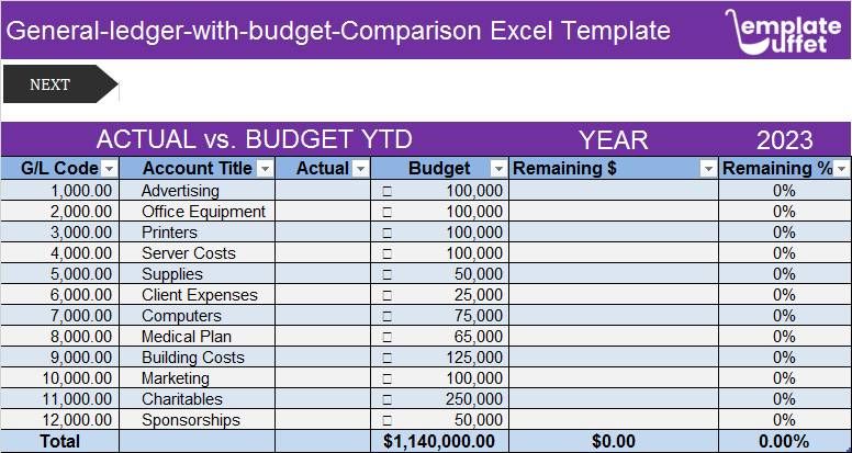 General-ledger-with-budget-Comparison Excel Template