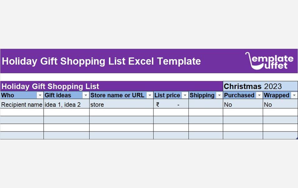 Holiday Gift Shopping List Excel Template