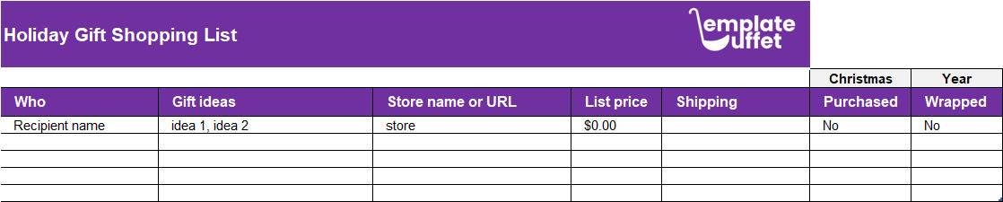 Holiday Gift Shopping List