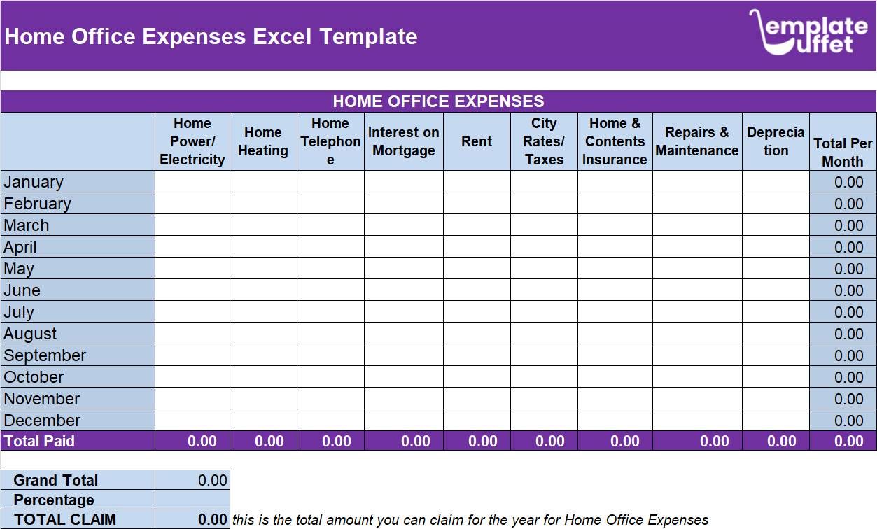 Home Office Expenses Excel Template