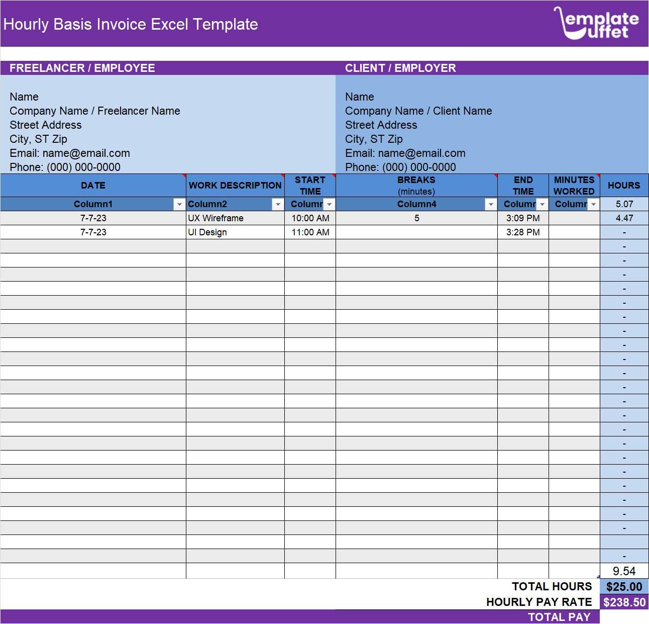 Hourly Basis Invoice Excel Template