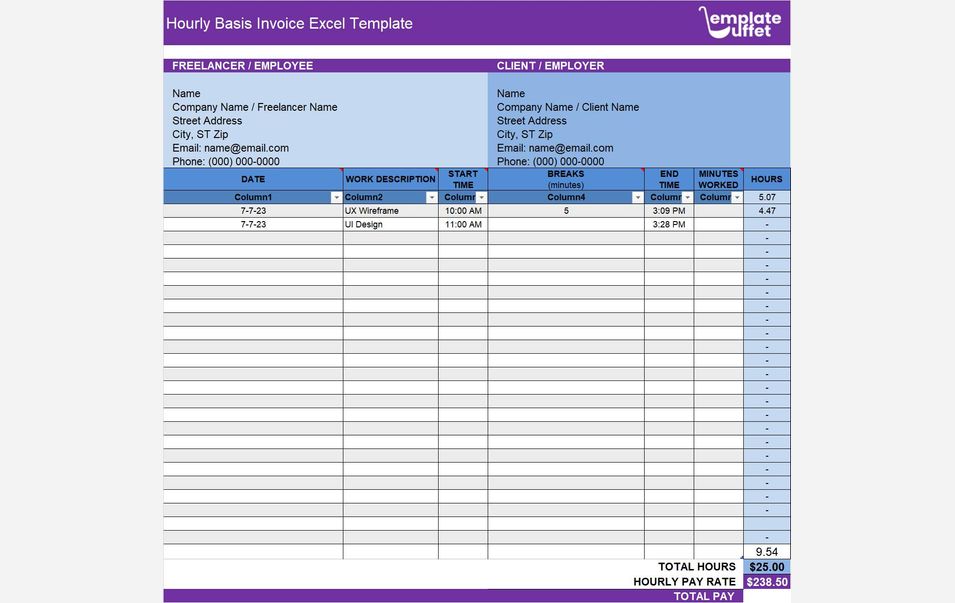 Hourly Basis Invoice Excel Template