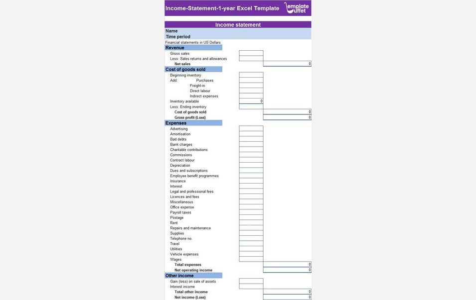 Income-Statement-1-year Excel Template