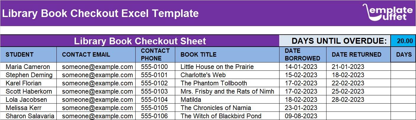 Library Book Checkout Excel Template