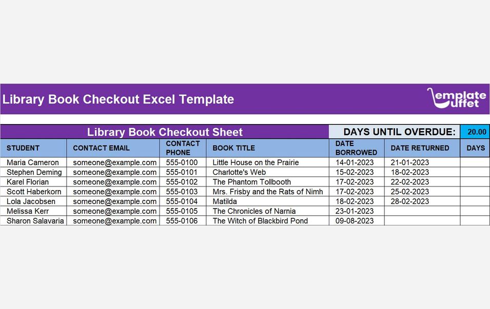 Library Book Checkout Excel Template