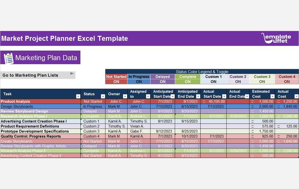 Market Project Planner Excel Template