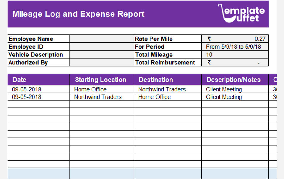 Mileage Log and Expense Report