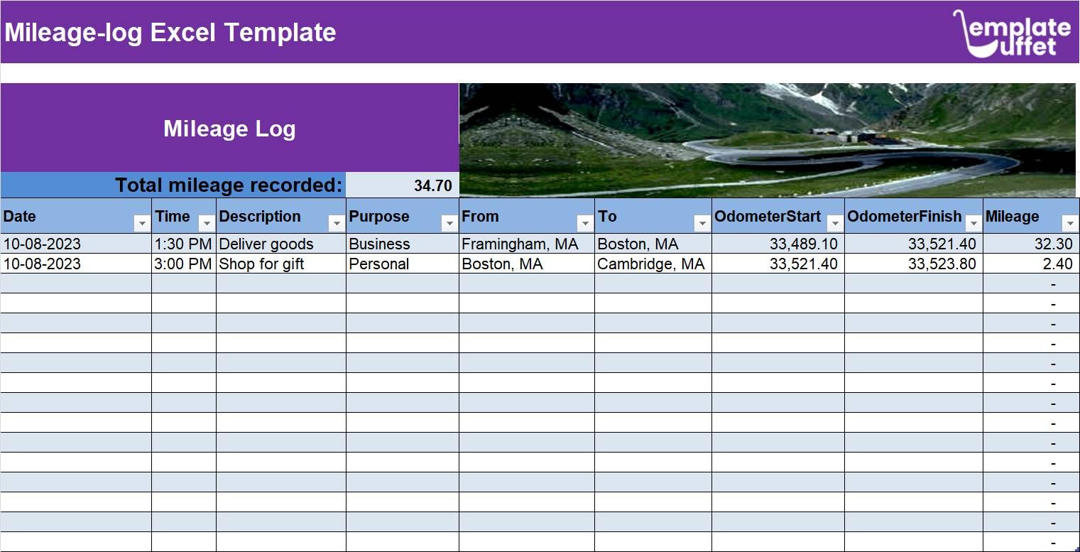 Mileage-log Excel Template